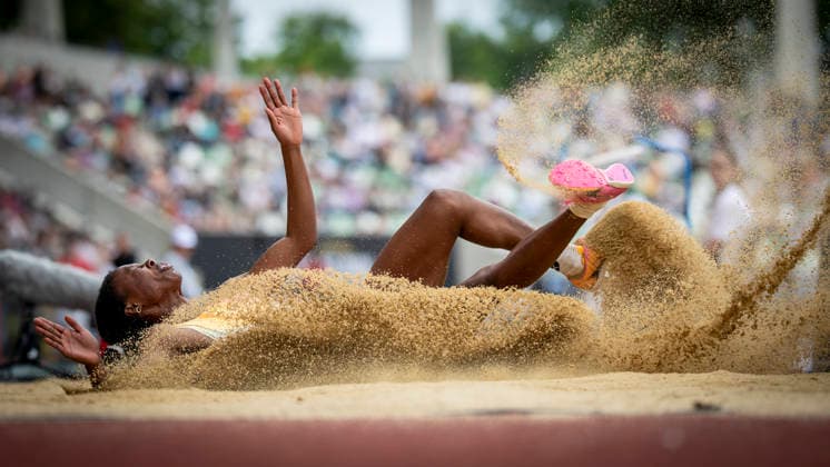 DRESDEN , GERMANY - MAY 31: Ackelia Smith (JAM Jamaica) competes in the long jump during the Golden Oval Continental Tour Silver meeting on May 31, 2026 at Heinz-Steyer-Stadion in Dresden, Saxony, Germany. Saxony Germany Copyright: xAxelxKohringx