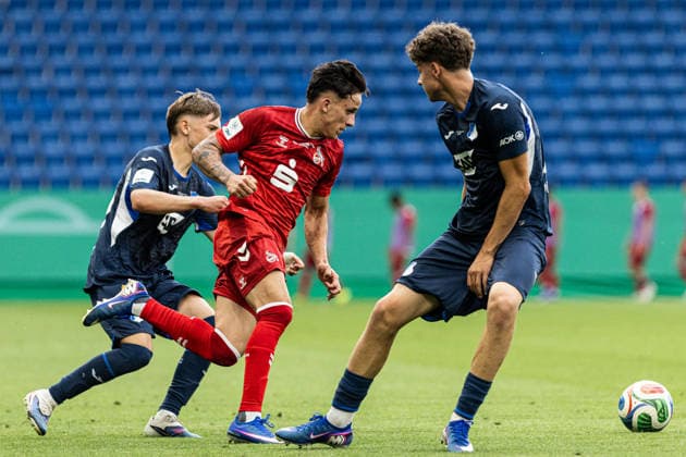 U19-DFB-Nachwuchsliga A, 2025 2026, Finale: TSG Hoffenheim U19 - 1. FC Köln U19; 31.05.2026 Jason Manuel Ponente Ramirez (1. FC Köln U19, 7), Tristan Spranger (TSG 1899 Hoffenheim U19, 13) U19-DFB-Nachwuchsliga A, 2025 2026, Finale: TSG Hoffenheim U19 - 1. FC Köln U19; PreZero Arena, Sinsheim; 31.05.2026 DFB regulations prohibit any use of photographs as image sequences and or quasi video. Copyright: xBEAUTIFULxSPORTS Buriakovx