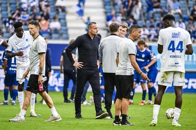 Genk s head coach Nicky Hayen pictured during a soccer match between KAA Gent and Racing Genk, Sunday 31 May 2026 in Gent, an European Play-off game of the 2025-2026 Jupiler Pro League first division of the Belgian championship. TOM GOYVAERTS TomxGoyvaerts  x175562494x