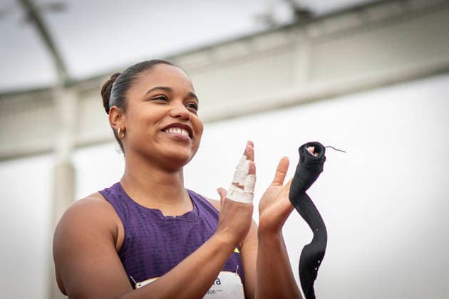 DRESDEN , GERMANY - MAY 31: Yemisi Mabry (GER Germany) reacts after the women’s shot put during the Golden Oval Continental Tour Silver meeting on May 31, 2026 at Heinz-Steyer-Stadion in Dresden, Saxony, Germany. Saxony Germany Copyright: xAxelxKohringx