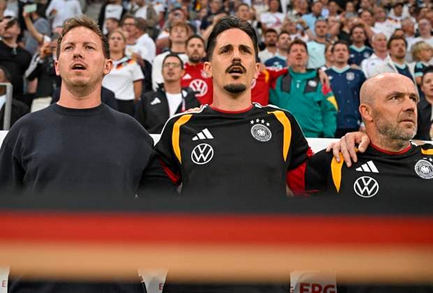 31.05.2026, Fussball Freundschafts-Länderspiele 3.Spieltag, Deutschland - Finnland, in der Mewa-Arena Mainz, v.l. Trainer Julian Nagelsmann (Deutschland) , Co-Trainer Benjamin Hübner (Deutschland) Co-Trainer Alfred Schreuder (Deutschland)
