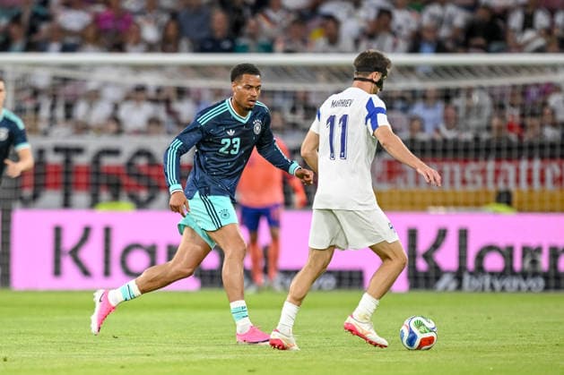 Felix Nmecha (Germany) and Adam Marhiev (Finland) battle for the ball during the International Friendly, Länderspiel, Nationalmannschaft match between Germany and Finland at MEWA Arena on May 31, 2026 in Mainz, Germany. (Photo by Harry Langer DeFodi Images) -