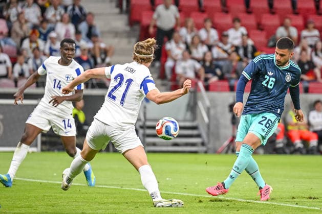 Ville Koski (Finland) and Deniz Undav (Germany) battle for the ball during the International Friendly, Länderspiel, Nationalmannschaft match between Germany and Finland at MEWA Arena on May 31, 2026 in Mainz, Germany. (Photo by Harry Langer DeFodi Images) -
