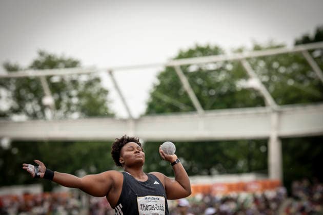 DRESDEN , GERMANY - MAY 31: Danniel Thomas-Dodd (JAM Jamaica) competes in the women’s shot put during the Golden Oval Continental Tour Silver meeting on May 31, 2026 at Heinz-Steyer-Stadion in Dresden, Saxony, Germany. Saxony Germany Copyright: xAxelxKohringx