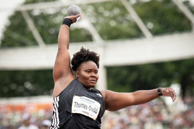DRESDEN , GERMANY - MAY 31: Danniel Thomas-Dodd (JAM Jamaica) competes in the women’s shot put during the Golden Oval Continental Tour Silver meeting on May 31, 2026 at Heinz-Steyer-Stadion in Dresden, Saxony, Germany. Saxony Germany Copyright: xAxelxKohringx