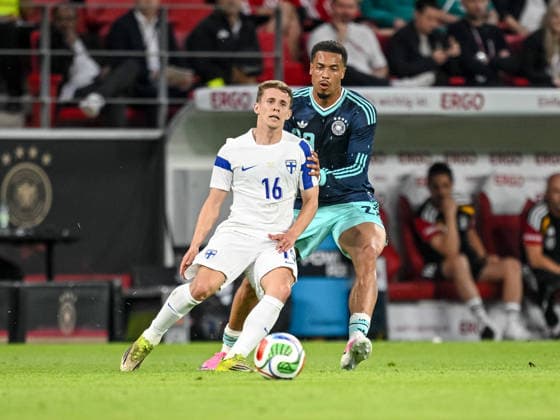 Anssi Suhonen (Finland) and Felix Nmecha (Germany) battle for the ball during the International Friendly, Länderspiel, Nationalmannschaft match between Germany and Finland at MEWA Arena on May 31, 2026 in Mainz, Germany. (Photo by Harry Langer DeFodi Images) -