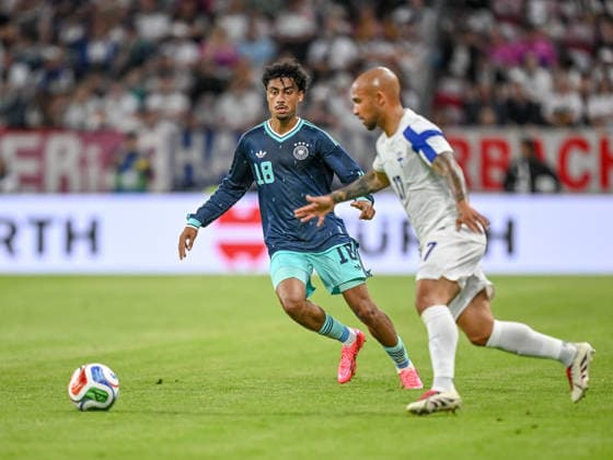 Nathaniel Brown (Germany) and Nikolai Alho (Finland) battle for the ball during the International Friendly, Länderspiel, Nationalmannschaft match between Germany and Finland at MEWA Arena on May 31, 2026 in Mainz, Germany. (Photo by Harry Langer DeFodi Images) -