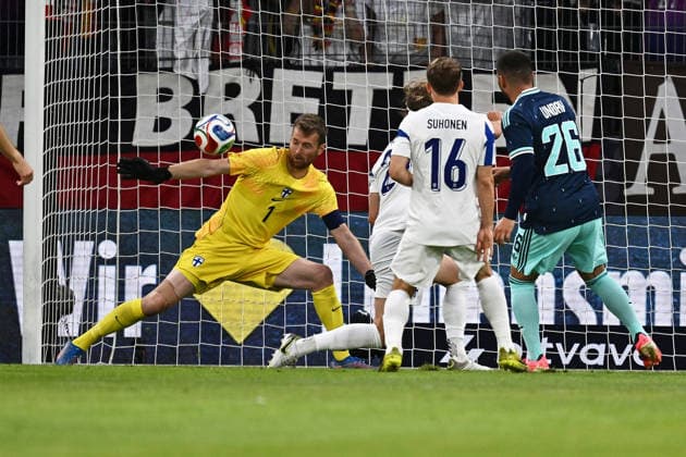 31.05.2026, xfux, Fussball Länderspiel, Deutschland - Finnland v.l. Lukas Hradecky (Finnische Nationalmannschaft Finnland) Ville Koski (Finnische Nationalmannschaft Finnland) Anssi Suhonen (Finnische Nationalmannschaft Finnland) Deniz Undav (Deutsche Fussball Nationalmannschaft DFB) Zweikampf, Aktion, action, battle for the ball (DFL DFB REGULATIONS PROHIBIT ANY USE OF PHOTOGRAPHS as IMAGE SEQUENCES and or QUASI-VIDEO) Mainz