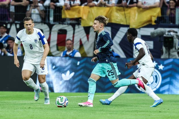 Fussball, UEFA Länderspiel Freundschaftsspiel Deutschland - Finnland 31.05.2026, MEWA Arena Robin Lod (Finnland, 8) Lennart Karl (Deutschland, 25) Ryan Mahuta (Finnland, 14) Mainz MEWA Arena Rheinland-Pfalz Deutschland