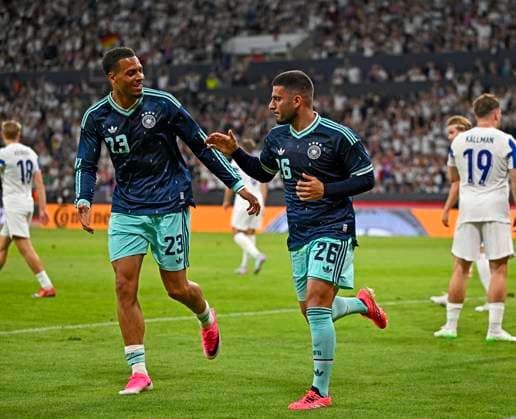 31.05.2026, Fussball Freundschafts-Länderspiele 3.Spieltag, Deutschland - Finnland, in der Mewa-Arena Mainz, Deniz Undav (Deutschland) jubelt mit Felix Nmecha (li, Deutschland)