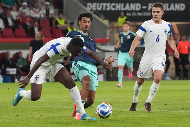 Nathaniel Brown (Deutschland Germany) gegen Ryan Mahuta (Finnland) - Mainz 31.05.2026: Deutschland vs. Finnland, Freundschaftsspiel, WM-Vorbereitung, MEWA Arena Mainz