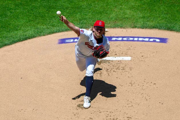 May 31, 2026: Cleveland Guardians pitcher Tanner Bibee (28) throws a pitch during the first inning of the Major League Baseball game between the Boston Red Sox and Cleveland Guardians at Progressive Field in Cleveland, Ohio. CSM MLB, Baseball Herren, USA 2026: Red Sox Vs Guardians MAY 31  - ZUMAc04_ 20260531_zma_c04_087 Copyright: xBrianxFisherx