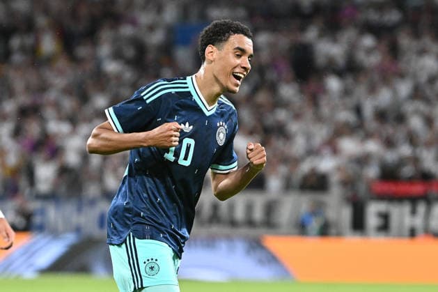 31.05.2026, xfux, Fussball Länderspiel, Deutschland - Finnland v.l. Torjubel nach dem Tor zum celebrating the goal celebrate 4:0 durch Jamal Musiala (Deutsche Fussball Nationalmannschaft DFB) (DFL DFB REGULATIONS PROHIBIT ANY USE OF PHOTOGRAPHS as IMAGE SEQUENCES and or QUASI-VIDEO) Mainz