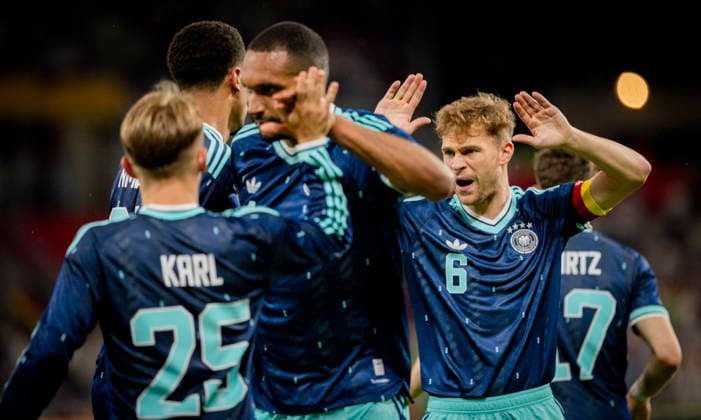 Mainz, Germany. 31st Mai 2026. Goal celebration: Lennart Karl (DFB) Jonathan Tah (DFB) Joshua Kimmich (DFB) Germany - Finland Deutschland - Finnland 31.05.2026