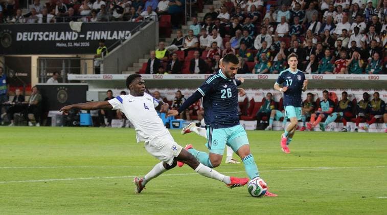 31.05.2026 xmgoodx Mainz MEWA Arena DFB Länderspiel Deutschland gegen Finnland Lennart Karl (25, GER) gegen Ryan Mahuta (Finland 14) Deniz Undav (26, GER) gegen Tony Miettinen 4 (Finnland)