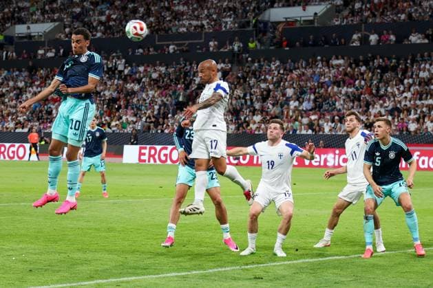 Aktion zwischen Jamal Musiala 10 (Deutschland) und Nikolai Alho 17 (Finnland), Deutschland vs. Finnland, Fussball, Maenner, UEFA, Freundschaftsspiel, Friendly Match, DFB, Saison 2025 2026, 31.05.2026 Mainz Rheinland-Pfalz Deutschland