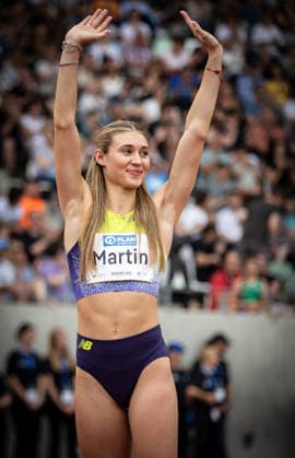 Goldenes Oval; Dresden, 31.05.2026 Vorfreude: Johanna Martin (GER Germany) bei der Athletenvorstellung im 400m-Sprint der Frauen; Leichtathletik-Meeting Goldenes Oval am 31.05.2026 im Heinz-Steyer-Stadion in Dresden (Sachsen). Copyright: xBEAUTIFULxSPORTS R.xSchmittx