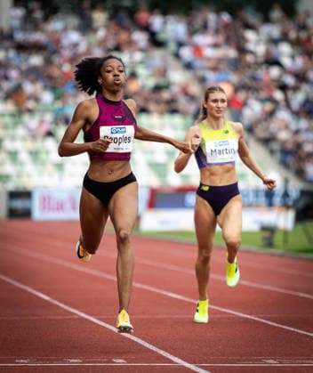 Goldenes Oval; Dresden, 31.05.2026 Auf der Ziellinie: Paris Peoples (USA United States) gewinnt die 400m der Frauen; Leichtathletik-Meeting Goldenes Oval am 31.05.2026 im Heinz-Steyer-Stadion in Dresden (Sachsen). Copyright: xBEAUTIFULxSPORTS R.xSchmittx