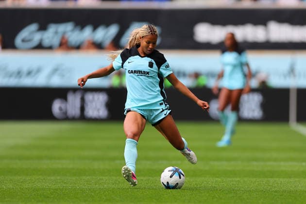 HARRISON, NJ - MAY 31: Midge Purce 23 of the Gotham FC controls the ball during the first half of the NWSL game against the Houston Dash on May 31, 2026 at Sports Illustrated Stadium in Harrison, New Jersey. (Photo by Rich Graessle Icon Sportswire) SOCCER: MAY 31 NWSL Gotham FC vs Houston Dash EDITORIAL USE ONLY Icon26053126284