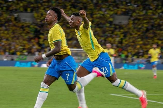 RECORD DATE NOT STATED friendly match between Brazil and Panama Rio de Janeiro (RJ) 05 31 2026 - Brazilian national team, Nationalteam Panama Maracana - Vinicius Jr., player for Brazil, celebrating the first goal, in the match between the national teams of Brazil and Panama, for the International Friendly, Länderspiel, Nationalmannschaft on the night of this Sunday (31), at the Maracana stadium, in Rio de Janeiro.(Foto: Lucas Simonin Gomes Thenews2 imago images) SPO  Copyright: xLucasxSimoninxGomesx