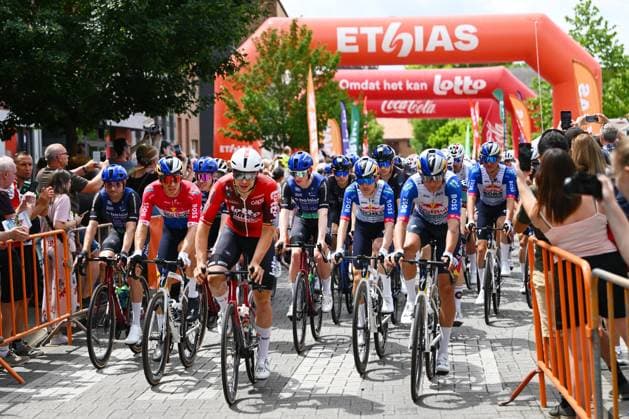 Tour de Wallonie 2026 Stage 1 LOBBES, BELGIUM - JUNE 01 : Van Poppel Danny (NED) of Red Bull - BORA - Hansgrohe and De Lie Arnaud (BEL) of Lotto Intermarche pictured at the start of stage 1 of the 47th edition of Ethias Tour de Wallonie an UCI ProSeries 2.Pro cycling road race stage for Men Elite of 180.7 km with start in Manage and finish in Lobbes on June 1, 2026 in Lobbes, Belgium, 01 06 2026 ( Motordriver Pieter Van Herzele - Lobbes Belgium  Copyright: xVincentxKalutx