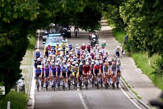Tour de Wallonie 2026 Stage 1 LOBBES, BELGIUM - JUNE 01 : Illustration picture of the peloton during stage 1 of the 47th edition of Ethias Tour de Wallonie an UCI ProSeries 2.Pro cycling road race stage for Men Elite of 180.7 km with start in Manage and finish in Lobbes on June 1, 2026 in Lobbes, Belgium, 01 06 2026 ( Motordriver Pieter Van Herzele - Lobbes Belgium  Copyright: xVincentxKalutx