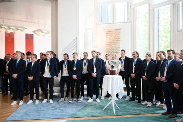 LKS 20260601 Finland s Ice hockey, Eishockey team meets Finnish President Alexander Stubb (not in picture) in president s Mäntyniemi residence in Helsinki, Finland on June 1, 2026. Finland won IIHF Ice Hockey Men s World Championship, WM, Weltmeisterschaft final match between Switzerland and Finland yesterday in Zurich. - MARKKU ULANDER Helsinki Finland rKGQduCMars  Copyright: xMarkkuxUlanderx rKGQduCMars