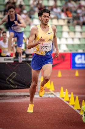 DRESDEN , GERMANY - MAY 31: Remi Schyns (BEL Belgium) competes in the men’s 2000m steeplechase during the Golden Oval Continental Tour Silver meeting on May 31, 2026 at Heinz-Steyer-Stadion in Dresden, Saxony, Germany. Saxony Germany Copyright: xAxelxKohringx