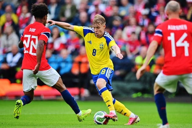 OSLO, NORGE 20260601 Sveriges Daniel Svensson under mandagens träningslandskamp i fotboll mellan Norge och Sverige pa Ulleval Stadion i Oslo inför fotbolls-VM i sommar.