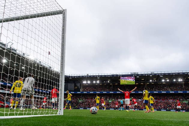 260601 Antonio Nusa of Norway celebrates after 2-0 during the International Friendly, Länderspiel, Nationalmannschaft football match between Norway and Sweden on June 1, 2026 in Oslo. Photo: Joel Marklund BILDBYRAN kod JM JM0820 bbeng fotboll football soccer fotball träningslandskamp privatlandskamp landskamp international friendly norge norway sverige sweden sverige a jubel Copyright: JOELxMARKLUND BB260601JM094