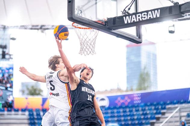 Warszawa 01.06.2026. 3x3 Basketball World Championship, WM, Weltmeisterschaft Day 1 in Warsaw, Poland. Germany - New Zealand match--- Mistrzostwa Swiata w koszykowce 3x3 Dzien 1 w Warszawie. Mecz Niemcy - Nowa Zelandia Persons Shown : 5 Niklas Kropp 13 Te Tuhi Lewis Fot. Kai Taller Arena Akcji NEWSPIX.PL --- newspix.pl POLAND OUT! 