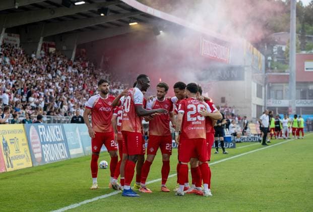 Fußball, Herren, Saison 2025 2026, Aufstiegsspiele zur 3. Liga (Rückspiel), Würzburger Kickers - 1. FC Lok Leipzig, Würzburger Jubel nach Tor zum 1:0, 01.06. 2026, Copyright: xMatthiasxKochx