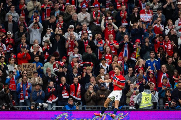 260601 David Moller Wolfe of Norway celebrate after 4-0 (later disallowed) during the International Friendly, Länderspiel, Nationalmannschaft football match between Norway and Sweden on June 1, 2026 in Oslo. Photo: Joel Marklund BILDBYRAN kod JM JM0820 bbeng fotboll football soccer fotball träningslandskamp privatlandskamp landskamp international friendly norge norway sverige sweden sverige a jubel Copyright: JOELxMARKLUND BB260601JM107