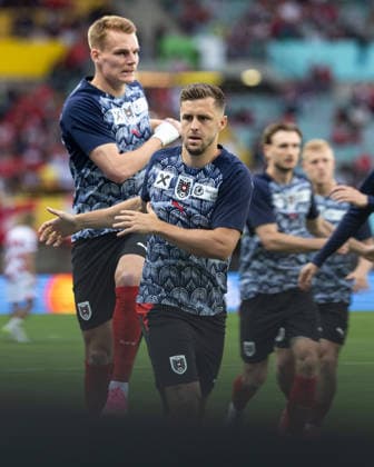 SOCCER - AUT vs TUN, test match VIENNA,AUSTRIA,01.JUN.26 - SOCCER - OEFB international test match, Austria vs Tunisia. Image shows Philipp Lienhart and Christoph Baumgartner (AUT) during warm-up.  GEPAxpictures xArminxRauthner