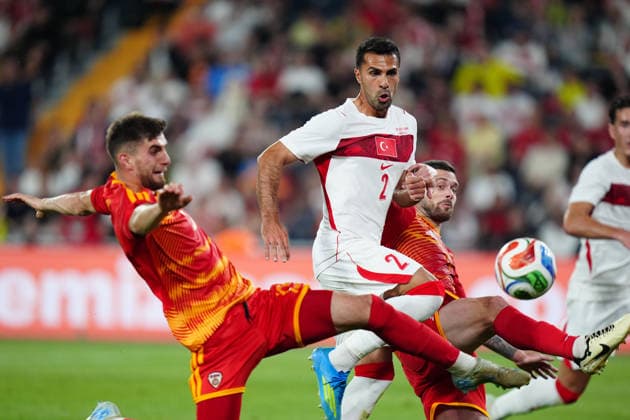 Turkiye v North Macedonia - Friendly match ISTANBUL, TURKIYE - JUNE 1: Zeki Celik (C) of Turkiye in action against Imran Fetai (L) of North Macedonia during the International Friendly, Länderspiel, Nationalmannschaft match between Turkiye and North Macedonia at Chobani Stadium, on June 1, 2026, in Istanbul, Turkiye. Hakan Akgun Anadolu Istanbul Turkey. Editorial use only. Please get in touch for any other usage.  Copyright: x2026xAnadoluxHakanxAkgunx