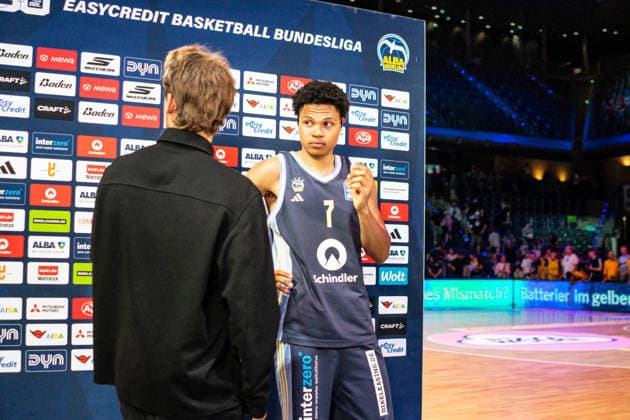 Jack Kayil (Alba Berlin, 7) nach Spiel 01.06.2026, Alba Berlin vs Bamberg Baskets, Basketball, BBL, Max-Schmeling Halle, Berlin DFL regulations prohibit any use of photographs as image sequences and or quasi-video. Copyright: HMBxMedia xFinnxWeidmann