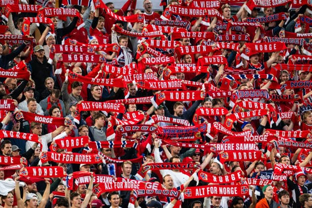 260601 Fans of Norway during the International Friendly, Länderspiel, Nationalmannschaft football match between Norway and Sweden on June 1, 2026 in Oslo. Photo: Vegard Grott BILDBYRAN kod VG JM0820 bbeng fotboll football soccer fotball träningslandskamp privatlandskamp landskamp international friendly norge norway sverige sweden sverige a publik Copyright: VEGARDxGRoTT BB260601VG081