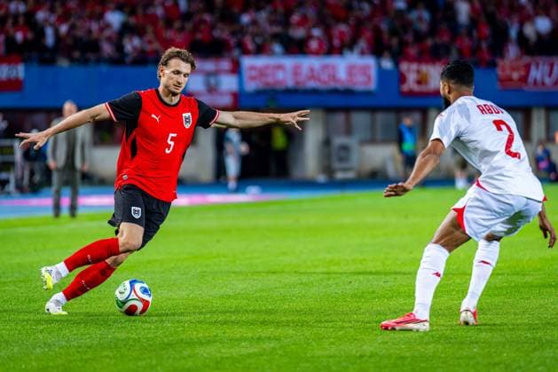 SOCCER - AUT vs TUN, test match VIENNA,AUSTRIA,01.JUN.26 - SOCCER - OEFB international test match, Austria vs Tunisia. Image shows Stefan Posch (AUT) and Ali Abdi (TUN).  GEPAxpictures xKevinxHackner