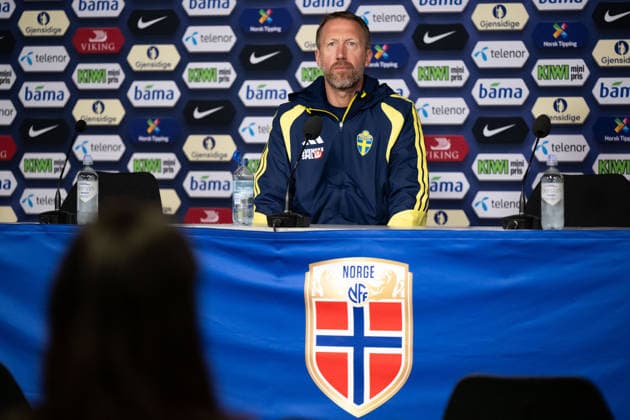 260601 Head coach Graham Potter of Sweden during the press conference, PK, Pressekonferenz after the International Friendly, Länderspiel, Nationalmannschaft football match between Norway and Sweden on June 1, 2026 in Oslo. Photo: Marius Simensen BILDBYRAN COP 238 JM0820 bbeng fotboll football soccer fotball träningslandskamp privatlandskamp landskamp international friendly norge norway sverige sweden sverige a Copyright: MARIUSxSIMENSEN BB260601BB933