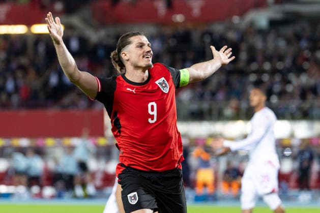 SOCCER - AUT vs TUN, test match VIENNA,AUSTRIA,01.JUN.26 - SOCCER - OEFB international test match, Austria vs Tunisia. Image shows the rejoicing of Marcel Sabitzer (AUT).  GEPAxpictures xArminxRauthner