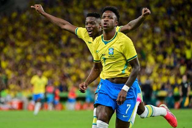 RECORD DATE NOT STATED 31st May 2026; Maracana Stadium, Rio de Janeiro, Brazil; Friendly International Football, Brazil versus Panama; Vinicius Jr. of Brazil celebrates after scoring the first goal of his team with Luiz Henrique MarcelloxDias DiaEsportivo