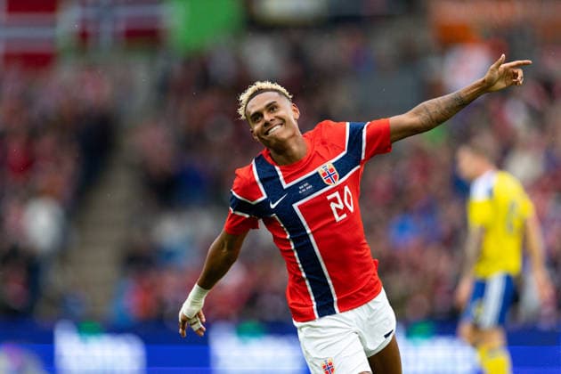 OSLO, NORWAY - JUNE 01: Antonio Nusa of Norway celebrates after scoring during the International Friendly, Länderspiel, Nationalmannschaft match between Norway and Sweden at Ullevaal Stadium on June 01, 2026 in Oslo, Norway. (Photo by Ane Frosaker Sports Press Photo)  Copyright: xAnexFrosakerx xSPPx Sportspressphoto_SPR159533