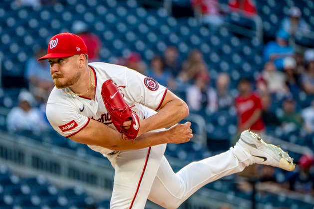 Washington Nationals pitcher Cade Cavalli (24) pitches in the top of the third inning during a game against the Miami Marlins at Nationals Park in Washington, DC on Monday, June 1, 2026.  WAP20260601409 BONNIExCASH