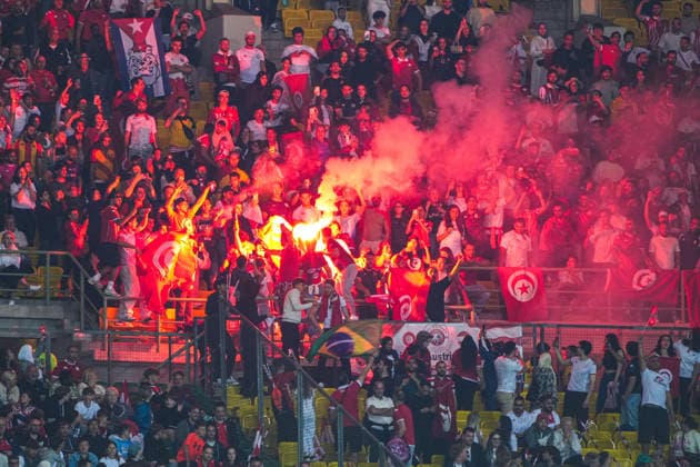 Fussball Österreich, Nationalteam, International Friendly, Länderspiel, Nationalmannschaft Freundschaftliches Länderspiel, FIFA UEFA WM Vorbereitung - ÖFB Österreich vs. Tunesien Tunisienne (FTF) - Ernst-Happel-Stadion (Wien, Österreich): Fans, Pyrotechnik Copyright: xLukasxBierederx
