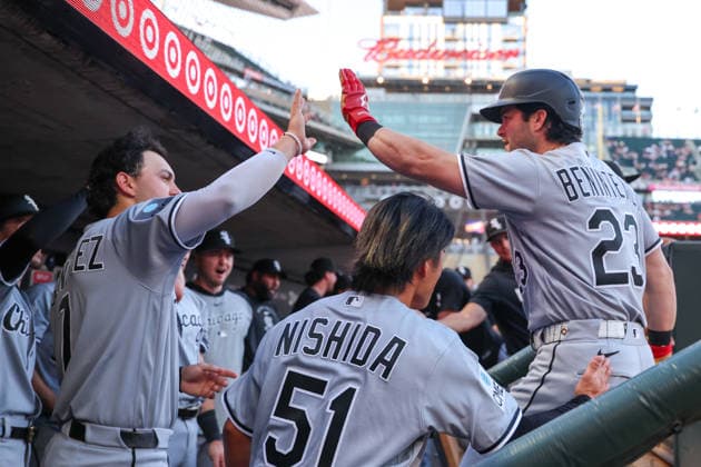 June 1st, 2026: Chicago White Sox designated hitter Andrew Benintendi (23) celebrates a solo home run against the Minnesota Twins in the fifth inning of a MLB, Baseball Herren, USA Baseball game between the Chicago White Sox and the Minnesota Twins at Target Field in Minneapolis, Minnesota. CSM Minneapolis USA - ZUMAc04_ 20260601_zma_c04_082 Copyright: xStevenxGarciax