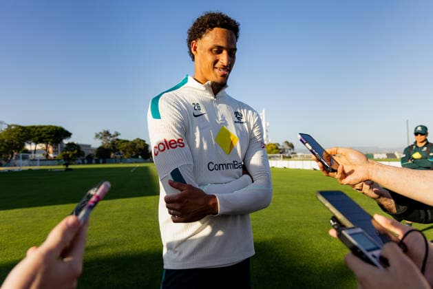 SOCCER AUSTRALIA TRAINING, Socceroos player Tete Yengi during media availability at the Soccerroos facility at the Oakland Roots Sports Club in Alameda, California, United States, Monday, June 1, 2026. ( NO ARCHIVING Alameda California United States  Copyright: xJasonxHenryx 20260602168709444059