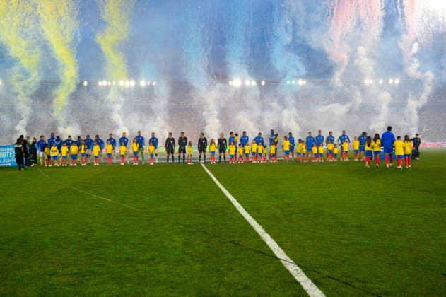 June 1, 2026, Bogota, Bogota D.C, Colombia: Colombia and Costa Rica teams pose for the anthems during the last friendly match between Colombia and Costa Rica in Bogota s El Campin Stadium, Colombia on June 1, 2026. Colombia V Costa Rica - Friendly Match Before FIFA World Cup, WM, Weltmeisterschaft, Fussball 2026  - ZUMAvp1_ 20260601_zia_vp1_004 Copyright: xSebastianxBarrosx