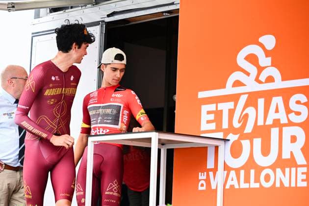 Tour de Wallonie 2026 Stage 2 LIBRAMONT-CHEVIGNY, BELGIUM - JUNE 02 : Team Modern Adventure Pro Cycling on the podium before the start of race during stage 2 of the 47th edition of Ethias Tour de Wallonie an UCI ProSeries 2.Pro cycling road race stage for Men Elite of 192.1 km with start in Jodoigne and finish in Libramont-Chevigny on June 2, 2026 in Libramont-Chevigny, Belgium, 02 06 2026 ( Motordriver Pieter Van Herzele - Libramont-Chevigny Belgium  Copyright: xVincentxKalutx