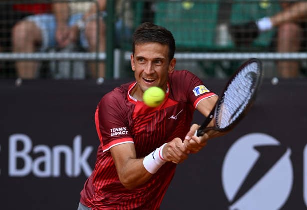 Vit Kopriva from Czechia in action against Andrej Martin from Slovakia during the men s tennis challenger UniCredit Czech Open, in Prostejov, Czech Republic, on June 2, 2026. (CTKxPhoto LudekxPerina) CTKPhotoP2026060204390  CTKPhotoP2026060204390