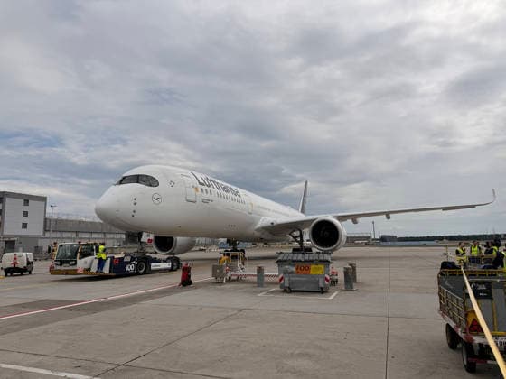 A350-900 der Lufthansa mit der Nationalmannschaft steht zum Abflug bereit - Frankfurt 02.06.2026: Abflug der Deutschen Nationalmannschaft zur WM in die USA